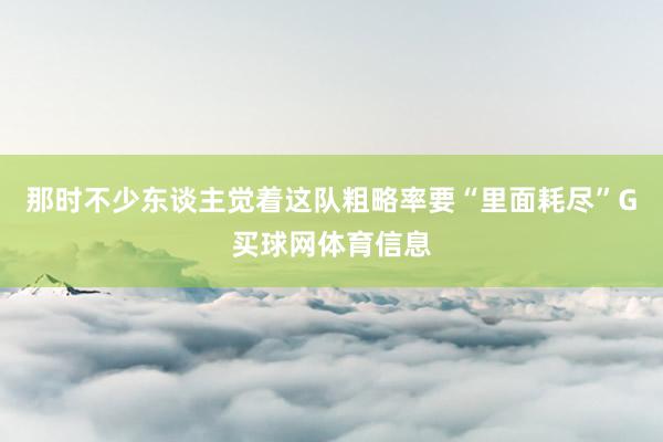 那时不少东谈主觉着这队粗略率要“里面耗尽”G买球网体育信息